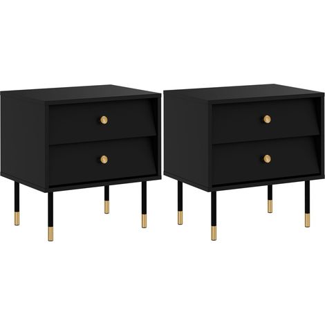 Conjunto de mesitas de noche Feletri 106, Negro, Número de cajones: 0, Número de puertas: 0, 55x52x39cm, Aglomerado laminado, MDF (1/5)