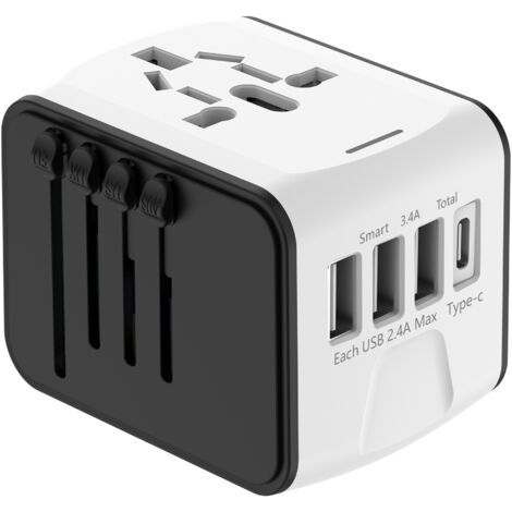 Adaptateur Voyage Universel International avec 3 USB et 1 Type C, 1500W, Prise France vers USA Canada UK EU Australie Chine Japon (1/5)