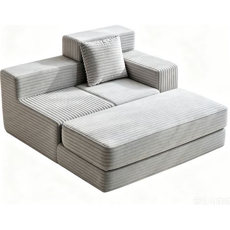 Grand canapé inclinable 2 en 1 - wumagin - 1 place - velours côtelé - avec fonction couchage -135x152x80cm- pour salon, chambre - gris (1/5)