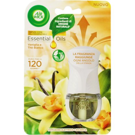 Air Wick 0442161 Kit Diffusore Elettrico Oli Essenziali Vaniglia e Te' Bianco con Ricarica 19ml 5 Intensita' colore Bianco (1/4)
