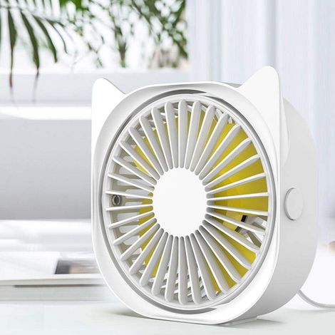 1 Ventilateur de bureau, rotation 360°, 3 vitesses, USB, ABS, pour bureau et usage personnel (1/3)