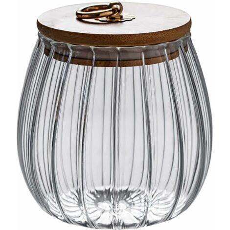 750ml clear glass jar with airtight acacia wood lid for coffee, tea, spices, sugar, biscuits, nuts-- (1/4)