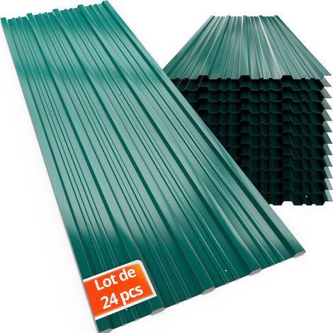 GARDEBRUK® 24x Tôles profilées ondulées revêtement mur toit abri de jardin 129cm x 46cm = 14m² 24 tôles - vert