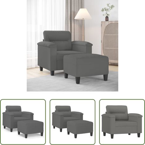 vidaXL Sillón con taburete tela de microfibra gris oscuro 60 cm (1/5)