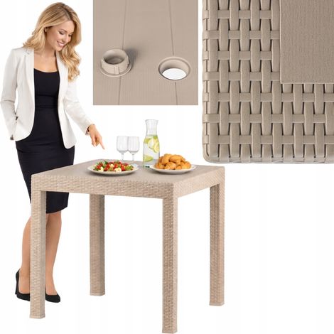 Gartentisch, Kunstleder, beige, Modell Riviera, 82 x 82 cm