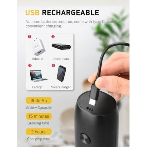 Moulin à Poivre électrique Rechargeable, Moulins Sel Poivre Automatique avec Lumière LED Blanche, Grossièreté Réglable, Opération à Une Main, Idéal pour Cuisine, Restaurant, BBQ, Camping (1/4)