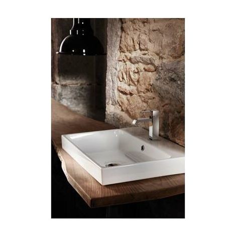 Cristina Ondyna – Lavabo céramique suspendu blanc brillant 60x45cm – Émaillé 3 faces – Installation semi-encastrée – Matériau FIRE CLAY haute pression (1/3)