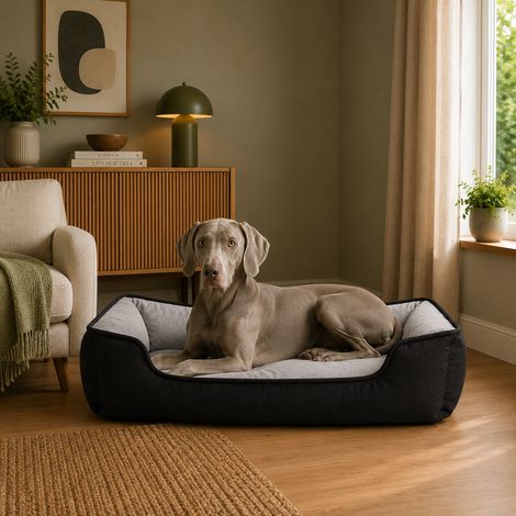 belviona Hundebett, wendbares Hundekörbchen mit 2-in-1 Funktion, weich gepolstert & pflegeleicht, 110x80 cm, schwarz/grau (1/5)