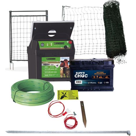 Kit clôture mobile volailles filet 50m poste mixte et solaire (1/4)