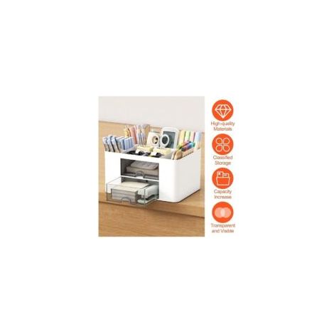 Organizzatore da scrivania, portapenne per ufficio con 5 scomparti e 2 cassetti, organizer multifunzionale in plastica per penne, contenitore per accessori da ufficio per la casa, ecologico - Crezuo