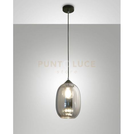 INFINITY SOSPENSIONE 1 LUCE D.20cm IN VETRO  FUME' E STRUTTURA IN METALLO NERA ATTACCO E27