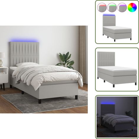 Cama con cabecero ajustable - vidaXL Cama box spring colchón y luces LED tela gris claro 90x190 cm - Cama con tira LED