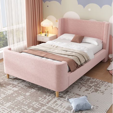 Bett Kinderbett Schlafplatz Samt 90x200 Rosa OKMYHOME (1/5)