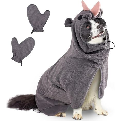 Quick Drying Towel for Animals, Microfibre Dog Bathrobe, Absorbent Dog Bathrobe, Absorbent Pet Coat for Drying After Bathing Bath (Rhino Grey, M) (1/5)