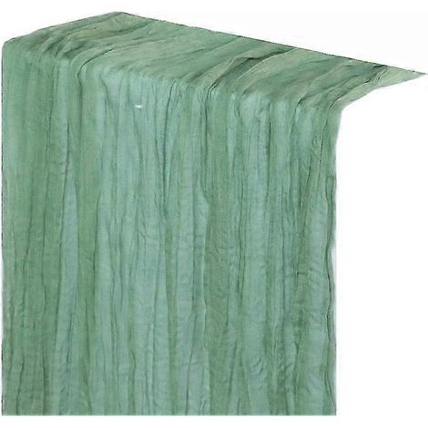 Chemin de table en gaze vert sauge, style champêtre, 90 x 300 cm (1/5)