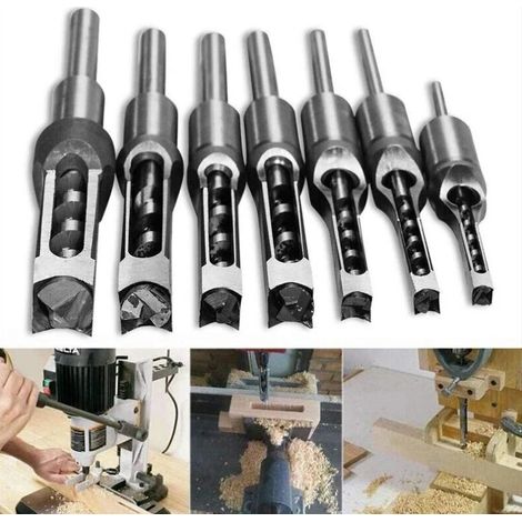 7 forets carrés pour mortaiseuse, diamètres 6,4 à 16 mm, forets en carbure pour perçage de mortaises dans le bois, accessoires pour machine à mortaiser, menuiserie et atelier (1/5)