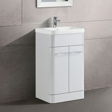 Lex 500mm Freestanding Bathroom Vanity Unit Ceramic Basin Cabinet Gloss White (1/5)