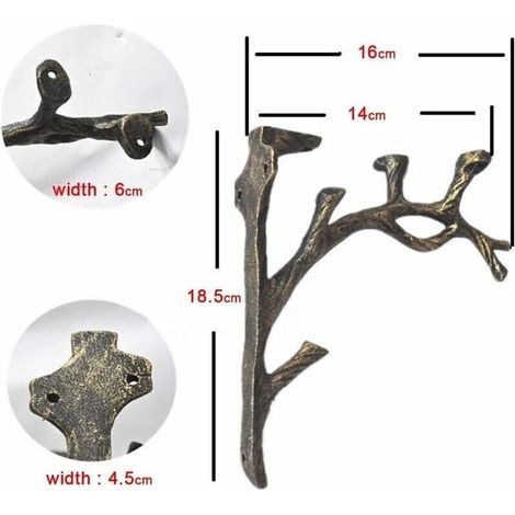 Bardusch Staffe per mensole vintage (2 pezzi), in ghisa, a forma di ramo, mensola angolare, lavorazione artigianale antica, staffa triangolare decorativa creativa, libreria a parete, supporto per fior (1/4)