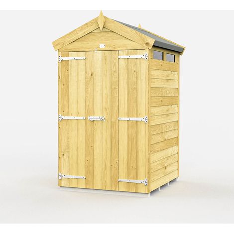 4 x 4 Feet Apex Security Shed - Double Door - Wood - L127 x W118 x H217 cm