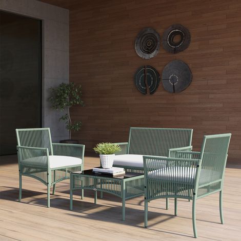Ensemble salon de jardin 4 pièces, canapé 2 places + 2 fauteuils + table basse plateau verre trempé