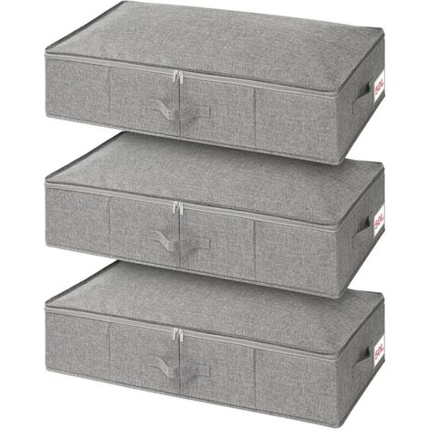 APEX Boîte de rangement sous lit avec couvercles, lot de 3, grand sac de rangement pliable en tissu avec fermeture éclair pour couettes (1/5)