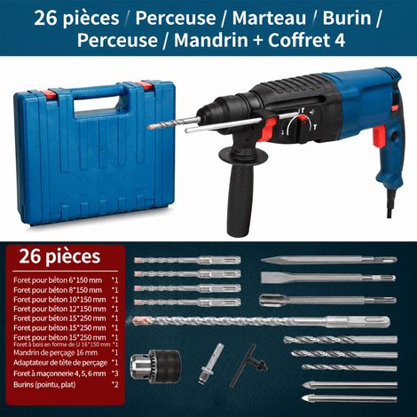 Perforateur Burineur Électrique 220V Béton Maçonnerie bleu kit d'usine 26 à tige carrée 1 kg – Livraison gratuite