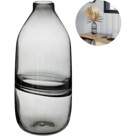Vase pour Fleurs et décorations – Vase pour décoration de Chambre, Cuisine et Salon, en Verre, 13,7 x 30 cm, Gris (1/5)