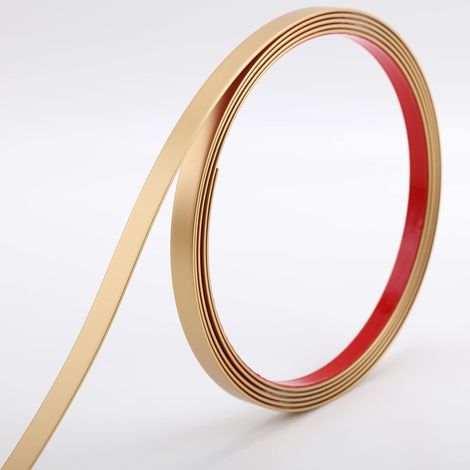 Or mat Moulure décorative auto-adhésive, bordure de miroir flexible, moulure pour mur, plafond, sol, armoire et bord de carrelage, 5 m x 1 cm (1/5)