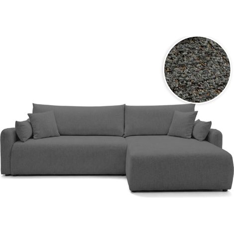 Canapé d'angle APOLINE réversible convertible 4 places avec coffre en tissu bouclette - Gris foncé (1/5)
