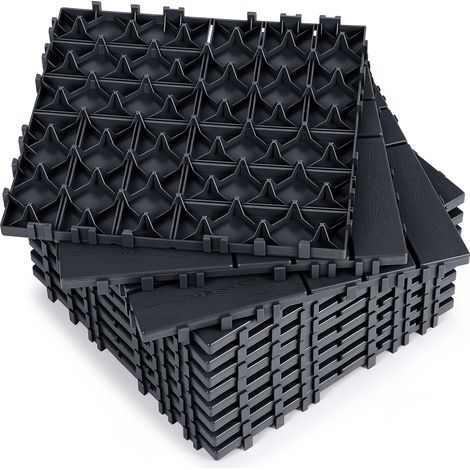 Randaco Pavimento esterno in plastica 11 piastrelle 30x30x2 cm, antracite, design a 12 listelli, posa senza colla (1/5)