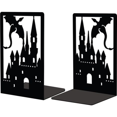 Serre-Livres En Métal Avec Château Dragon Lot De 2 Paires Antidérapants Pour Chambre Bibliothèque Et Bureau (1/4)
