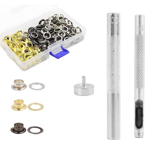 Grommet Kit – Set of 150 1/2-inch grommets with metal washers, durable carbon steel setting tool for tarpaulin, leather, fabric, and curtains (1/5)