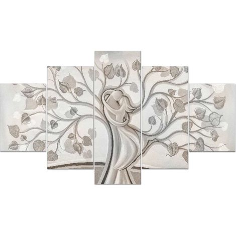 Lupia - Quadro Moderno VOGUE 66x115 cm ALBERO ABBRACCIO MIX a 5 Pezzi, Stampe Artistiche modulari Amore famiglia, Pannelli Legno Ecologico MDF, Pronti da Appendere, Soggiorno Camera da letto, Ufficio (1/4)