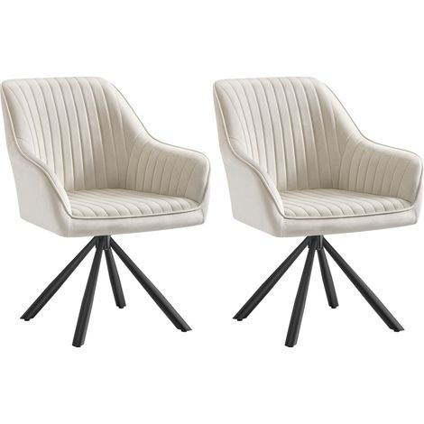 Chaise Salle à Manger, Lot de 2, Fauteuil Pivotant, Velours, Rembourrée avec Accoudoirs, Charge 120 Kg, Pieds Acier, pour Salle à Manger, Cuisine, Beige Cappuccino et Noir d'Encre (1/5)