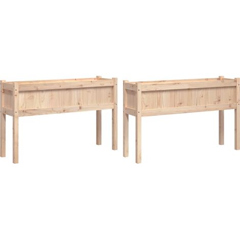 Macetero para bancales elevados, plantas, flores, terrazas de jardín, juego de 2 con patas de madera maciza de pino marrón 020039020