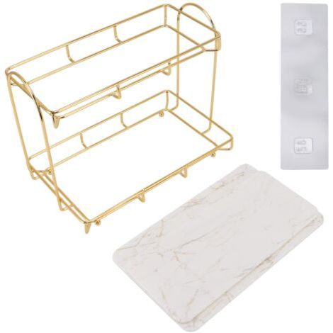 QORVA- tagère de rangement de salle de bain, or blanc, étagère de maquillage à 2 niveaux, Structure humanisée, organisateur de comptoir antidérapant S