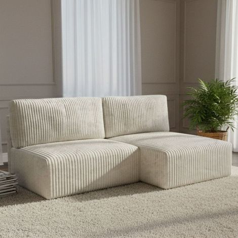 Sofá Cama con Chaise Longue Pergola, Almacenaje, Reclinable, Cojines Desenfundables, 210x149 cm Blanco Crema (1/5)