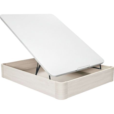 Canapé 90x190 cm Raso Blanco Ártico melamina base tapizada tela 3D 2 bisagras hidráulicas tirador madera interior 28 cm