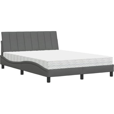 Lit double Lit adulte Lit avec matelas Hanko gris foncé 140x190 cm tissu (1/5)