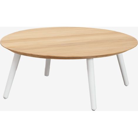 SKLUM Runder Gartencouchtisch Ø80 cm aus Teakholz und Aluminium Salbury Weiss