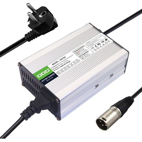 Chargeur 54,6V 3 A Chargeur Intelligent de Batterie au Lithium 48V 3 A Boîtier en Aluminium Argenté avec Sortie de Ventilateur de Refroidissement Connecteur XLR (1/5)