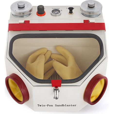 Mophorn Dental-Sandstrahler, 2 Stifte + 2 Tanks, Labor-Sandstrahlmaschine mit LED-Licht, großem Sichtfenster, Fußpedalsteuerung