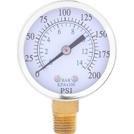 Manomètre hydraulique 0-14 bar, 0-200 PSI, raccord 1/4" NPT pour compresseur (1/5)