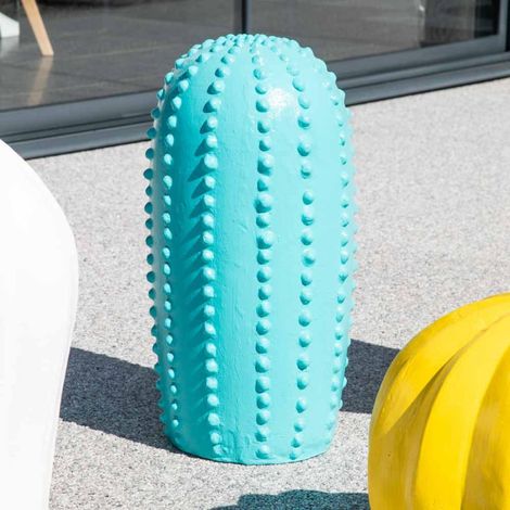 Wanda Collection – Statue jardin cactus bleu 70cm – Fibro-ciment résistant aux intempéries – Finition artisanale – Décoration extérieure originale
