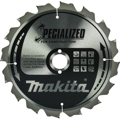 B-33560 Disco HM per sega circolare, Specializzato T.C.T, 235 x 30 mm, 16 Denti