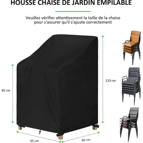 AIDUCHO Housse de Chaise de Jardin Exterieur Empilable, Bâche de Protection Fauteuil de Jardin, 420D Oxford Imperméable Étanche Housse Chaise pour 6 Chaises Empilables 65x 75x 85/120cm, Noir (1/4)