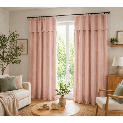 Lot de 2 Rideaux ajustables + 8 anneaux pinces 140 x 270 cm – Lyocell uni Blush (1/5)