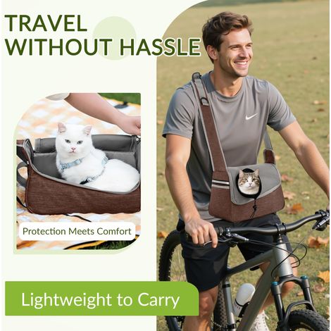 Sac de transport pour petits chiens et chats, sac de transport respirant pour chats, sac de voyage, bandoulière réglable avec poche latérale pour les voyages et le camping en plein air (marron café) (1/4)