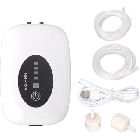 Pompe à Air pour Aquarium, Portable, anti-poussière, Port USB, silencieux, Rechargeable avec Double Mode SB‑ 228, Double trous (1/5)