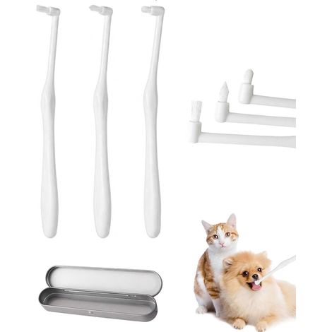 3 PACK Brosse à Dents pour Chien et Chat, avec Boîtier Métallique, Brosse à Dents Orthodontique Mini Monotouffe pour Soins Dentaires et Nettoyage des Dents des Animaux (1/5)